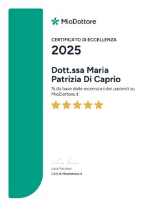 Certificato di eccellenza 2025 MioDottore assegnato alla dentista Maria Patrizia Di Caprio